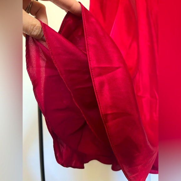 Red silk halter A-frame formal dress - Picture 2 of 8